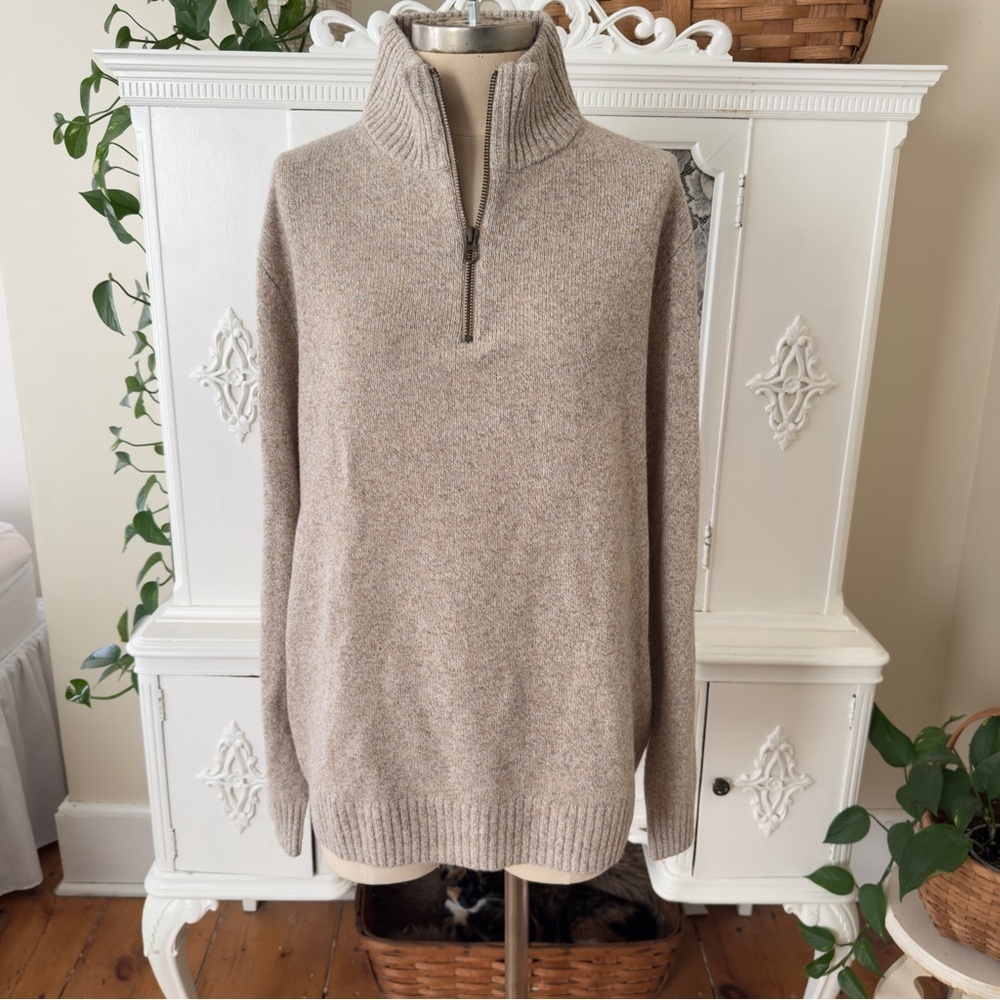 NWT Men’s J. Crew Tan Merino Wool Blend 
1/4 Zip Pullover Sweater Jumper